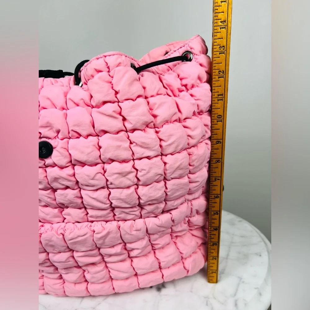Malibu Hippie Pink Quilted Puffer Backpack – Drawstring Everyday Bag
